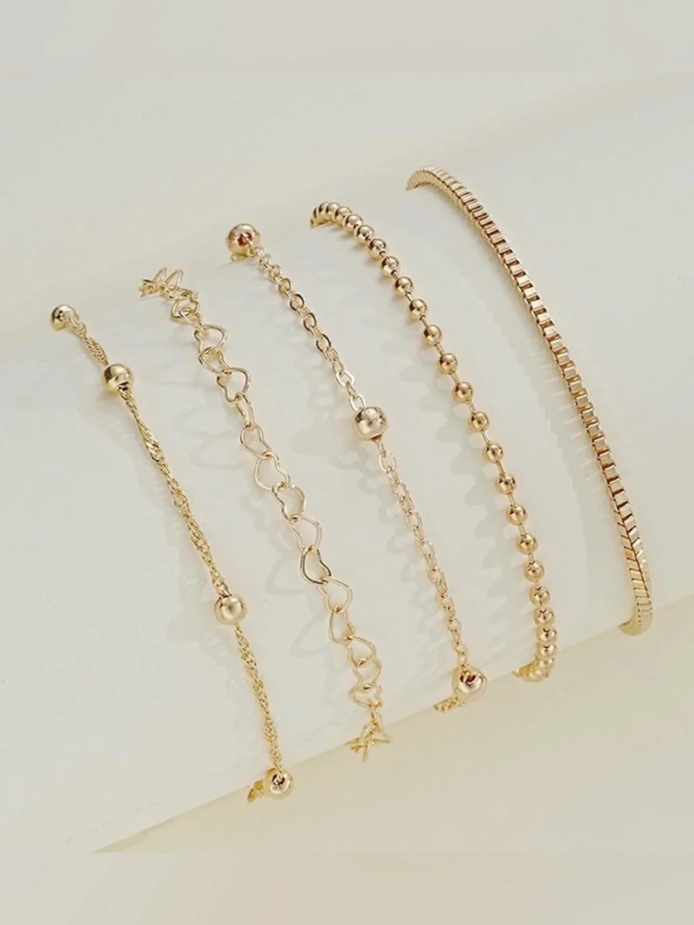 NWT~5pc 14K Gold Plated Stackable & Adjustable Bracelet Set
